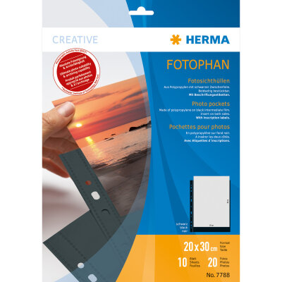 Herma FOTOPHAN Fotosichthüllen PP für Fotos 20 x 30 cm hoch schwarz 10 Stück