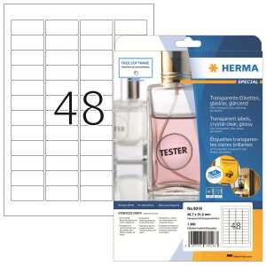 Herma Etiketten permanent 45,7 x 21,2 mm Folie transp 25 Bl 1200 Etik.
