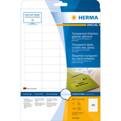 Herma Etiketten permanent haftend 45,7 x 21,2 mm Folie transparent klar wetterfest 25 Bl 1200 Etik. LaserCopy