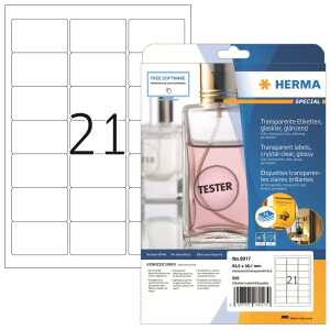 Herma Etiketten permanent 63,5 x 38,1 mm Folie transp 25 Bl 525 Etik.