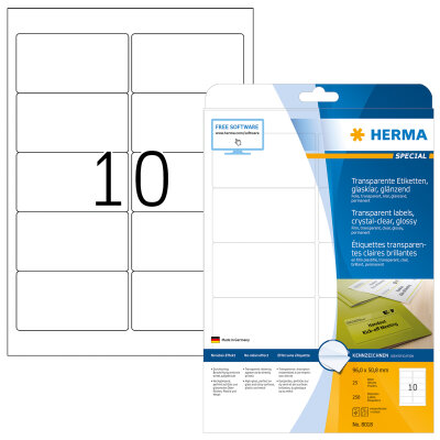 Herma Etiketten permanent haftend 96 x 50,8 mm Folie transparent klar wetterfest 25 Bl 250 Etik. LaserCopy