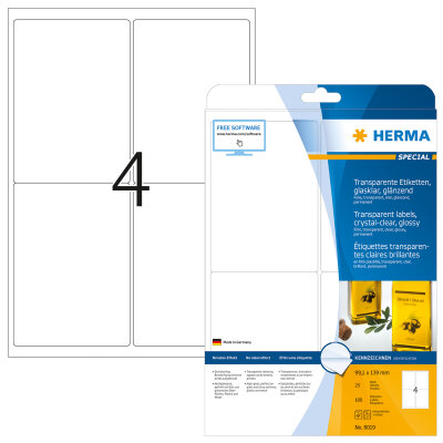 Herma Etiketten permanent haftend 99,1 x 139 mm Folie transparent klar wetterfest 25 Bl 100 Etik. LaserCopy