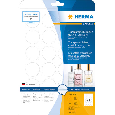 Herma Etiketten permanent haftend Ø 40 mm Folie transparent klar wetterfest 25 Bl 600 Etik. LaserCopy