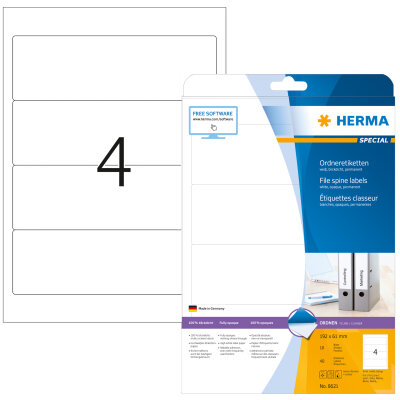 Herma Ordnerrückenschilder permanent haftend 192 x 61 mm weiss 10 Bl 40 Etik. LaserInkCopy