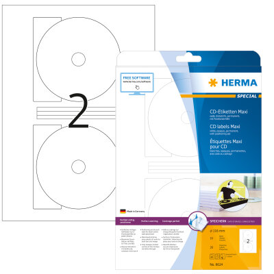 Herma Etiketten für CD Maxi permanent haftend Ø 116/18,5 mm weiss 10 Bl 20 Etik. LaserInkCopy