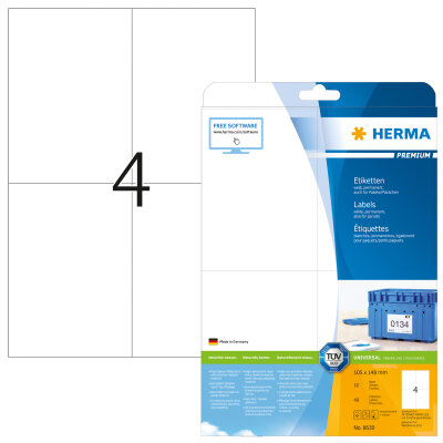 Herma Etiketten permanent haftend 105 x 148 mm weiss PREMIUM 10 Bl 40 Etik. LaserInkCopy