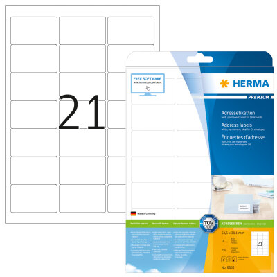 Herma Etiketten für Adressen permanent haftend 63,5 x 38,1 mm weiss 10 Bl 210 Etik. LaserInkCopy