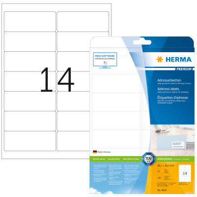 Herma Etiketten für Adressen permanent haftend 99,1 x 38,1 mm weiss 10 Bl 140 Etik. LaserInkCopy