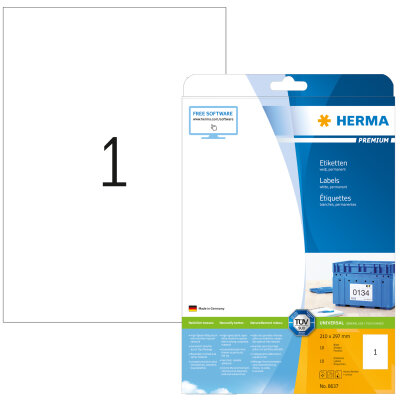 Herma Etiketten permanent haftend 210 x 297 mm weiss PREMIUM 10 Bl 10 Etik. LaserInkCopy