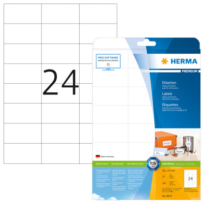 Herma Etiketten permanent haftend 70 x 37 mm weiss PREMIUM 10 Bl 240 Etik. LaserInkCopy