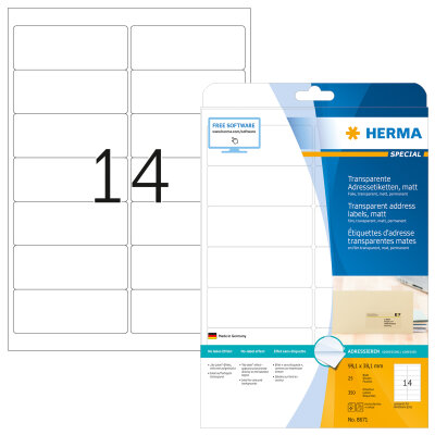 Herma Etiketten für Adressen permanent haftend 99,1 x 38,1 mm Folie transparent matt wetterfest 25 Bl 350 Etik. LaserCopy