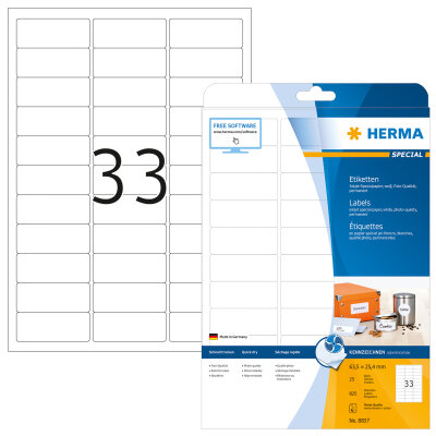 Herma Etiketten permanent haftend 63,5 x 25,4 mm weiss 25 Bl 825 Etik. Inkjet