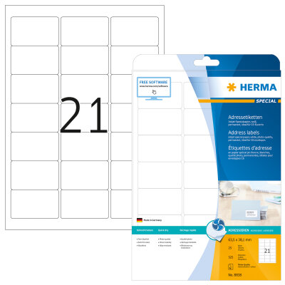 Herma Etiketten für Adressen permanent haftend 63,5 x 38,1 mm weiss 25 Bl 525 Etik. Inkjet