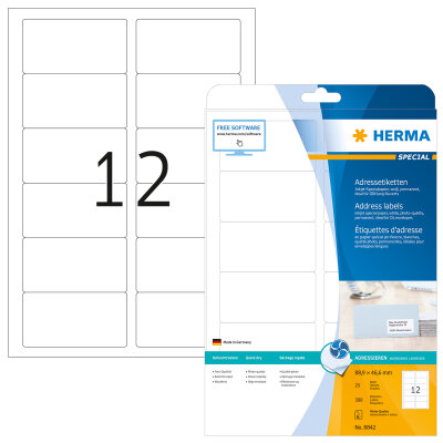 Herma Etiketten für Adressen permanent haftend 88,9 x 46,6 mm weiss 25 Bl 300 Etik. Inkjet