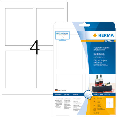 Herma Etiketten für Flaschen permanent haftend 90 x 120 mm weiss 10 Bl 40 Etik. Inkjet