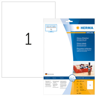 Herma Etiketten permanent haftend 210 x 297 mm weiss Hochglanz 10 Bl 10 Etik. Inkjet