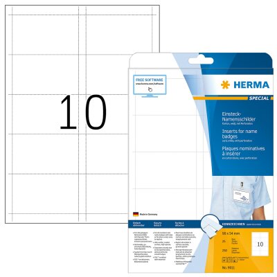 Herma Namensschilder zum Einstecken 90 x 54 mm Karton weiss 25 Bl 250 Stück LaserInkCopy