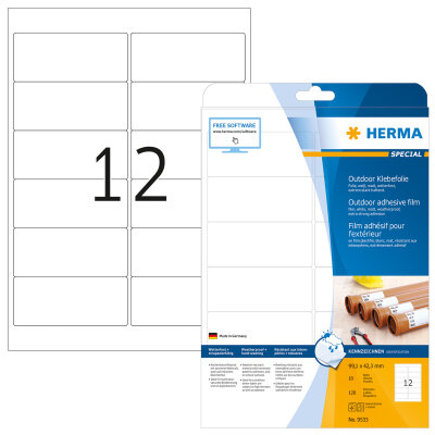 Herma Etiketten für Outdoor stark haftend 99,1 x 42,3 mm weiss Folie wetterfest 10 Bl 120 Etik. LaserCopy