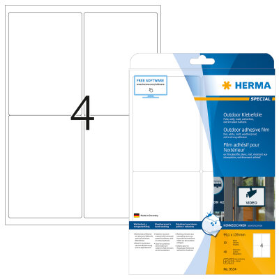 Herma Etiketten für Outdoor stark haftend 99,1 x 139 mm weiss Folie wetterfest 10 Bl 40 Etik. LaserCopy