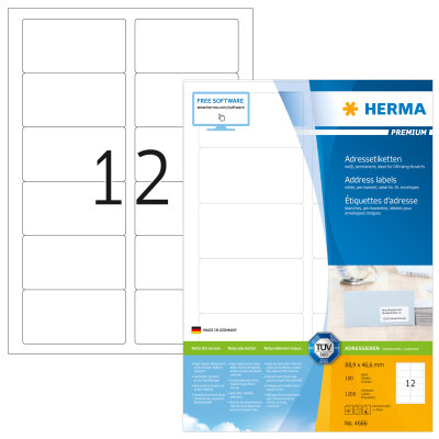 Herma Etiketten für Adressen permanent haftend 88,9 x 46,6 mm weiss PREMIUM 100 Bl 1200 Etik. LaserInkCopy