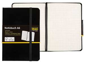 IDENA Notizbuch A6 FSC-Mix schwarz kariert 96 Blatt, 80g Idena
