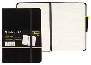 Idena 209285 - Notizbuch DIN A6, 192 Seiten, 80 g/m², liniert, schwarz