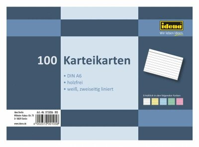 Idena 375036 - Karteikarten DIN A6, 100 Stück, 180 g/m², holzfreies Papier, e...