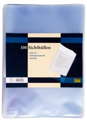 Idena 376003 - Sichthüllen, aus PP-Folie, genarbt, Öffnung oben und rechts, dokumentenecht, Folienstärke 0,09 mm DIN4, 100 Stück, genarbt