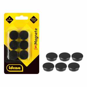 IDENA Idena Magnete rund 6 Stück, schwarz, Ø24mm