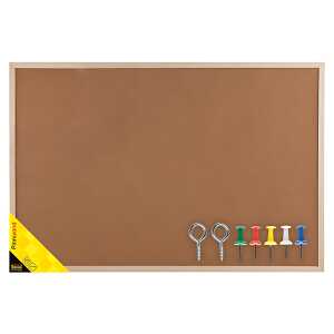 Idena 568023 Pinnwand mit Holzrahmen 60 x 90 cm inkl. 5 Pinwandnadeln