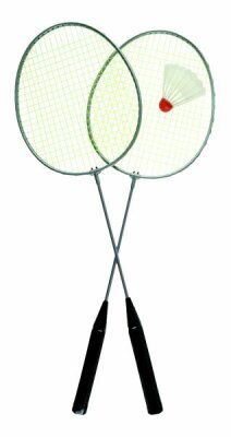 Idena Federballset Easy 2 Schläger + 1 Ball - aus Stahl, Schlägermaß 60x20,5x0,67cm, Schlägergewicht - 270g, Kunststoffsaitenbespannung, Griffe Kunststoffüberzug, - Federball aus Kunststoff, Tragetasche mit Sichtfenster