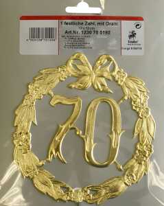 DEMMLER Festliche Zahl 70 gold 13cm mit Draht