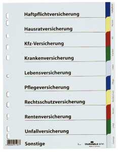 Durable Ordnerregister Versicherungen 10tlg mit Aufdruck u Index