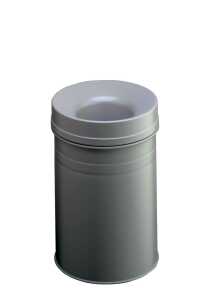 Papierkorb SAFE+ rund 15,Stahl, Flammenlöschkopf aus Alu, 15 l, grau
