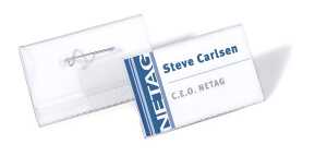 Durable Namensschild 40x75mm tr 100St mit Wellennadel