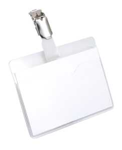 Durable Namensschild 60x90mm tr 25St Querformat mit Clip vorn offen