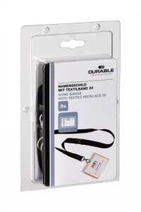 Durable Namensschild m Textilband 5St 20mm Bänder sw und Schild 8003