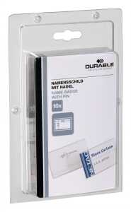 Durable Namensschild 54x90mm tr 10St mit Nadel SB Verpackung