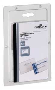 Durable Namensschild 30x60mm tr 10St mit Nadel SB Verpackung