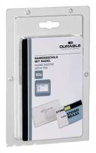 Durable Namensschild 40x75mm tr 10St mit Nadel SB Verpackung