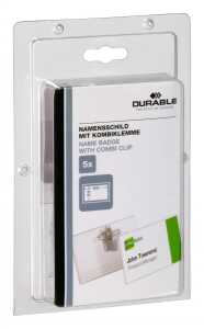 Durable Namensschild 54x90mm tr 5St mit Kombiklemme SB Verpackung