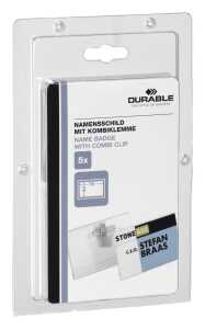 Durable Namensschild 40x75mm tr 5St mit Kombiklemme SB-Pack 8157