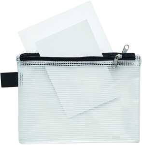 Sammelbeutel, A6, 2 Zusatzfächer, PVC klar gewebeverstärkt Zip schwarz