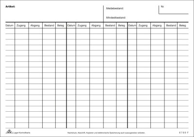 RNK Lagerkontrollkarte A6 weiß 100St ohne Zahlenleiste