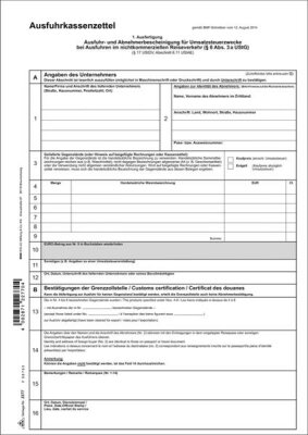 RNK Versandformulare, A4 , DIN 1/6, Ausfuhrkassenzettel und Abnehmerbescheinigung für Umsatzsteuerzwecke - SD