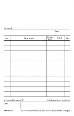 RNK Buchhaltung & Kasse, 96x167mm, Kassenblock - oben geheftet