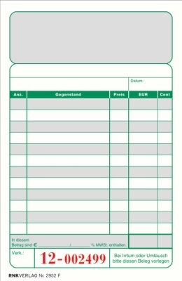 RNK Buchhaltung & Kasse, 96x167mm, Kassenblock - zweifarbig - oben geheftet