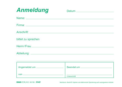 RNK Gesprächsnotiz- und Anmeldeblock, A6 quer, Besucheranmeldung