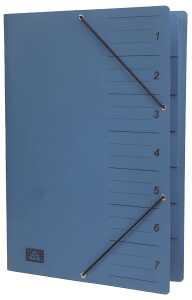 Ordnungsmappe, 7 Fächer, Manilakarton, 380 g/qm, A4, 2 Gummizüge, blau