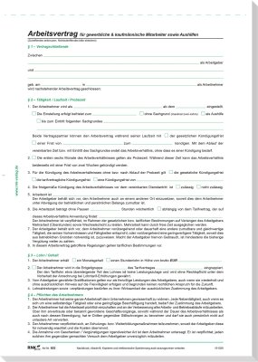 RNK Arbeitsverträge & Zeitnachweise, A4, Arbeitsvertrag für gewerbliche und kaufmännische Mitarbeiter sowie Aushilfen